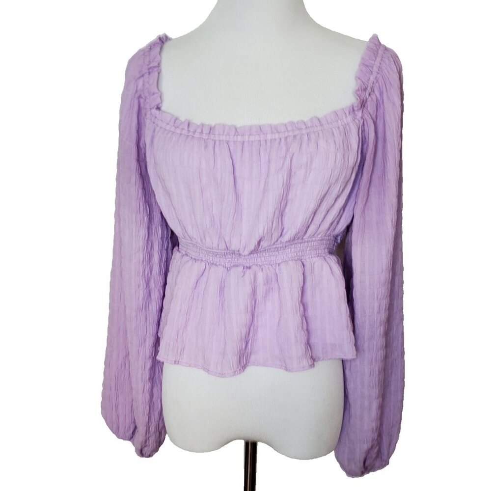 Lush Size M Top Lavender Long Balloon Sleeves Peplum Fairy Cottage Core Coquette